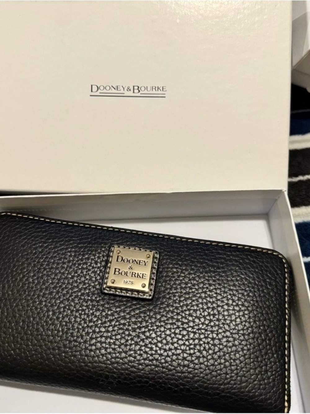 Dooney & Bourke Black Pebbled Leather Wallet with Metal Logo Plate